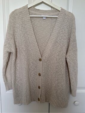 J.Jill Beige Knit Cardigan Size L Eclectic Grandpa 3/4 Sleeve Spring Boho